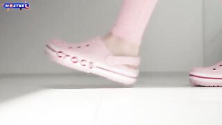 The pretty woman has sex in a comfortable suit