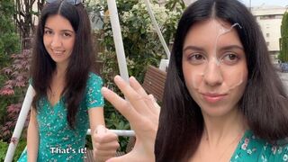 A girl got sperm on her face during a thrilling cumwalk adventure