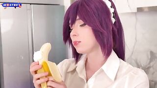 An animated girl is made of spirit, she can jump on any cock
