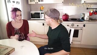 The man came to the kitchen with a thick dick and appreciated it