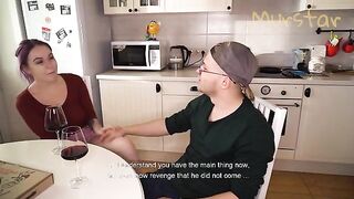 The man came to the kitchen with a thick dick and appreciated it