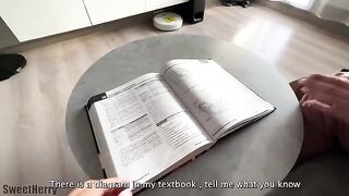 A cute girl is having a private lesson with her tutor