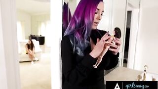 Busty Angela White fucked hard by a stacked witch in a colorful scene