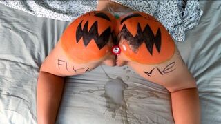 A man smashed the pumpkin and had sex with a girl in it