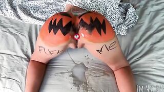 A man smashed the pumpkin and had sex with a girl in it