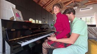 The piano is played by a hot Jewish stepmom in fishnets