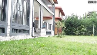 A girl is being fucked in the garden for her education