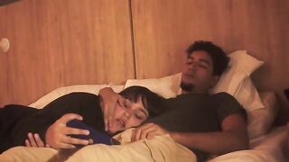 A blowjob in bed, lazy but so deep it shakes him