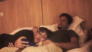 A blowjob in bed, lazy but so deep it shakes him
