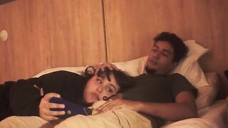 A blowjob in bed, lazy but so deep it shakes him