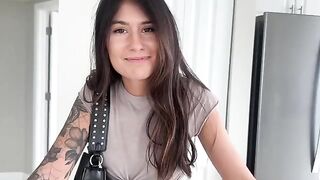 A small petite girl is on an adventure and meets someone new