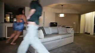 A girl with big boobs likes when they are squeezed and slapped hard