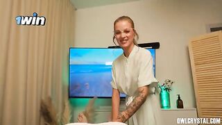 A massage girl is giving a happy end to her client, showcasing eroticism at its finest