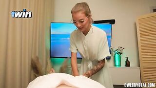 A massage girl is giving a happy end to her client, showcasing eroticism at its finest