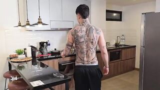 The coffee got cold while the sexy stepmom finished up