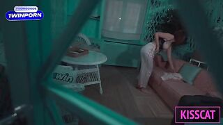 A woman has sex with her stepson in a hotel room, showcasing intense passion