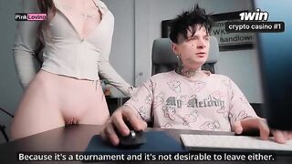 The girl rubs her pussy on the table and calls for a big cock