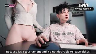 The girl rubs her pussy on the table and calls for a big cock
