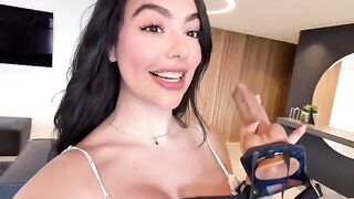 A girl is in heaven when her best friend gives a strap-on to use