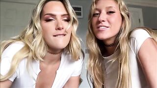 Two girls share a big cock during hot threesome