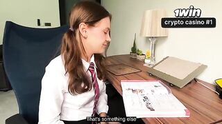 The girl was punished for not doing her homework, she had to engage in oral play