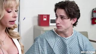 A daring blonde in a hospital setting, pushing boundaries with impressive performances