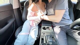 The young Japanese schoolgirl got fucked hard in the back seat