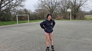 A cute petite girl risked sex in the forest and got a cumshot