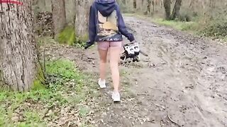 A cute petite girl risked sex in the forest and got a cumshot