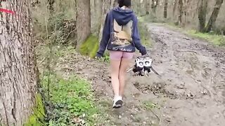 A cute petite girl risked sex in the forest and got a cumshot