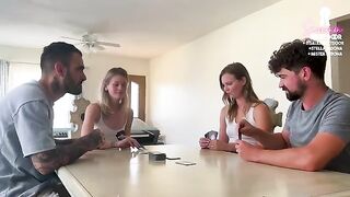 A couple swaps partners with friends after a card game, diving into a steamy swinger scene