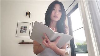 Asian step sister shares her bed for a therapy session to relieve stress