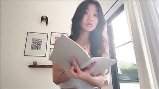 Asian step sister shares her bed for a therapy session to relieve stress