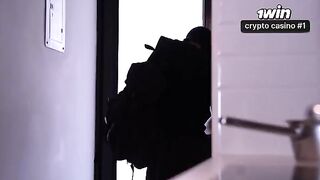 A hot brunette with a huge ass seduces a muscular stranger in her home