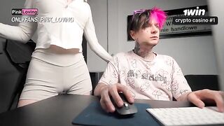 A girl rubs her pussy on the table and comes from it