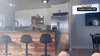 A cute girl in a dress strips down to the last thread