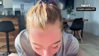 A cute girl in a dress strips down to the last thread