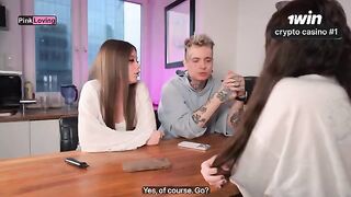 Two girls are fucking with a guy, not letting him see their faces