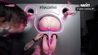 A girl gets her pussy filled with cum through a glory hole