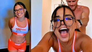 The guy hard fucked the Asian waitress after her shift in the kitchen