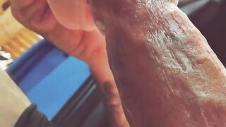 A girl with a silicone mouth works outdoors and brings boys to the point of orgasm
