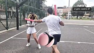 A personal trainer has a sweaty sex session with his client