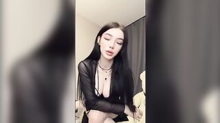 The girl with a big ass is demonstrating her hole in front of the camera