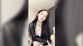 The girl with a big ass is demonstrating her hole in front of the camera