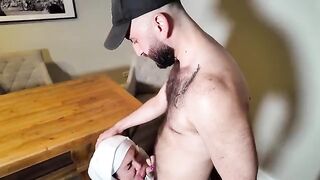 A young and hot girl is being fucked by two muscular men