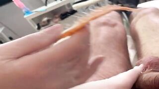 A hot Russian girl waxes her client’s dick in a steamy homemade video