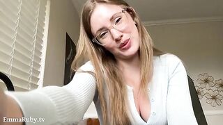 A girl with glasses, wearing sexy lipstick, caresses you soothingly in ASMR