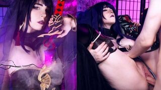 Raiden Shougun secret quest scene with MollyRedWolf, showcasing her red wolf charm and passionate performances