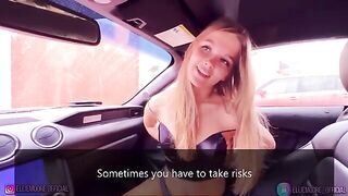 A beautiful girl made blowjob right in the car on the public road