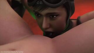 Lesbian BDSM with Powergirl and Catwoman, featuring tickling and bondage